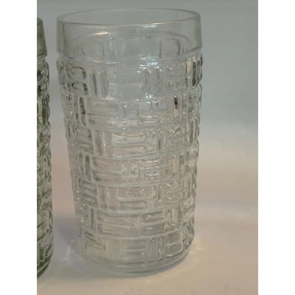 Vintage Clear Textured Basketweave Glass Tumblers Set of 2 Drinking Glasses